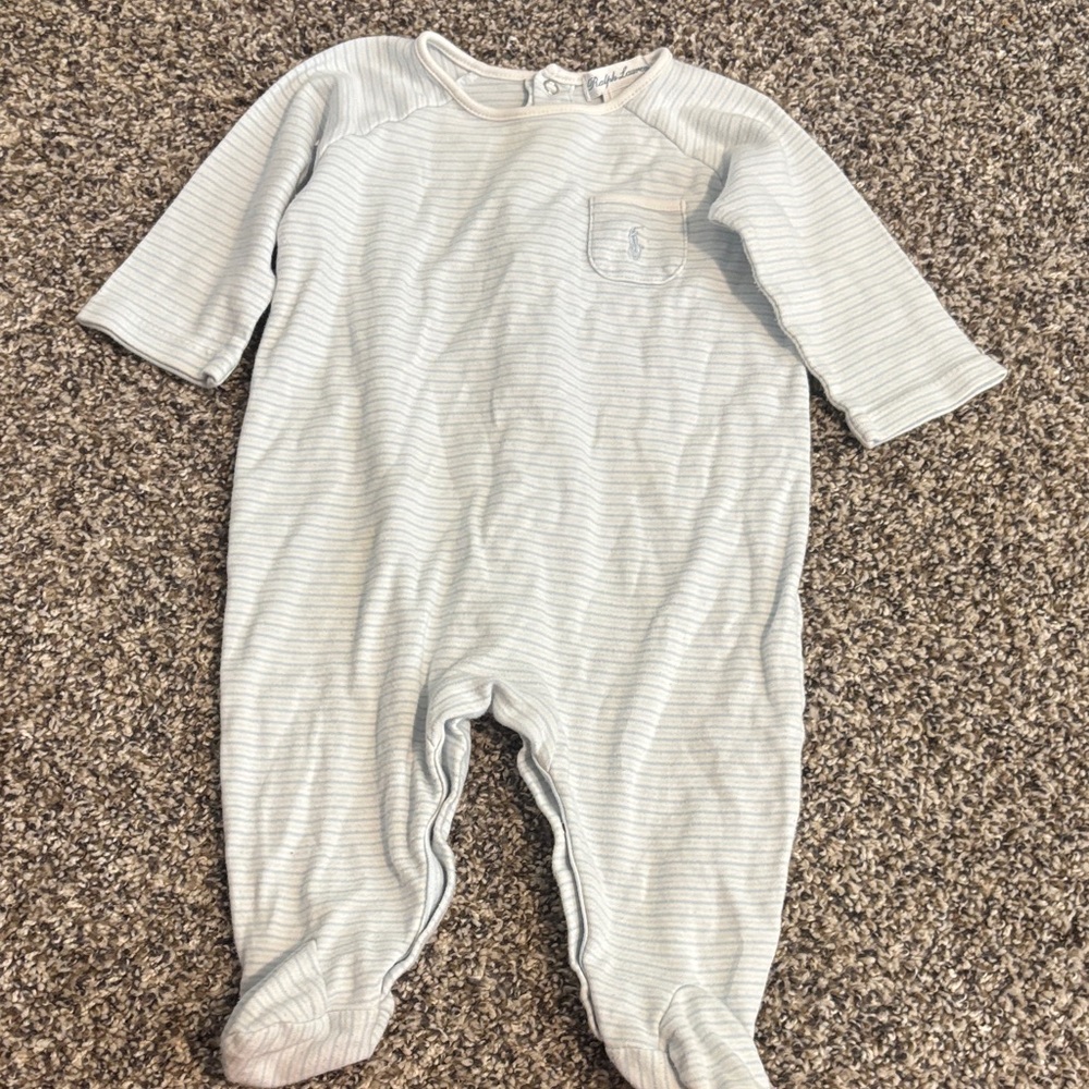 Ralph Lauren Pale Blue Striped Footed One-Piece